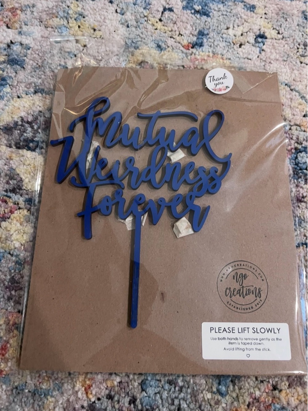 Blue ‘Mutual Weirdness Forever' Cake Topper
